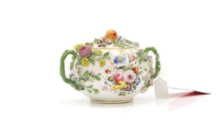 A Staffordshire twin handled porcelain dish and cover,