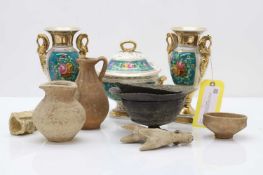 Six earthenware bowls, pots and vessels,