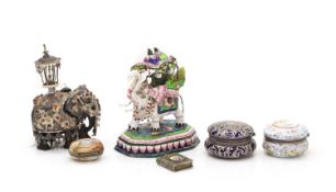 A collection of enamel items,