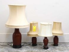 A pair of sang de boeuf table lamps,