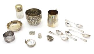 A collection of silver items,