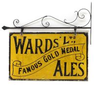 A 'Ward's Ltd, Famous Gold Medal Ales' double-sided advertising sign,
