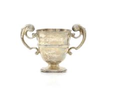 A twin handled silver trophy cup,