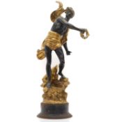 A cold painted bronze Grecian figure,