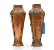 A pair of Art Nouveau copper and brass vases,