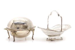 A silver plated entree dish,