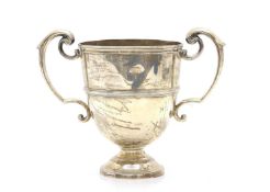 A silver twin handled trophy,