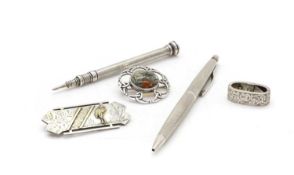 A collection of silver items,