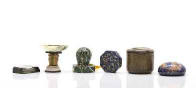 A group of desk items,