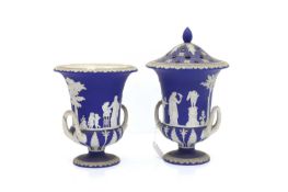 A pair of Wedgwood Jasperware pot pourri urns and covers,