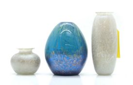 A collection of studio glass items,