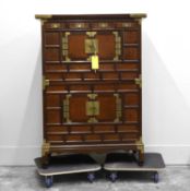 A Korean elm wood and brass-mounted cabinet or bandaji,
