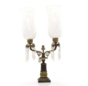 A bronze two branch candalabra,