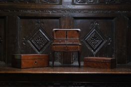 A miniature apprentice piece tambour front cabinet on stand,