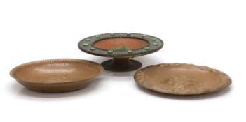 A brass tazza inset with malachite,