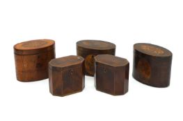 A group of five George III tea caddies,