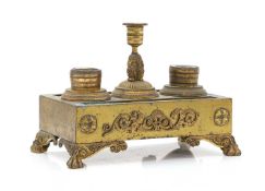 A gilt-metal desk and ink stand,