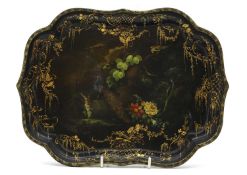 A black lacquered serving tray,