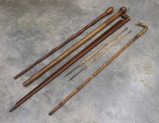 Three walking sticks and a sword stick,