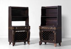 A pair of Regency style painted wooden waterfall bookcases,