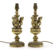 Two gilt-metal lamp bases,