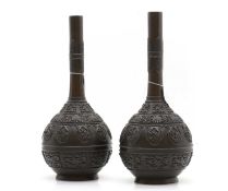 A large pair of Japanese bronze vases,