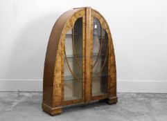 An Art Deco walnut display cabinet,