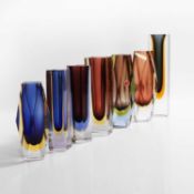 A group of seven Murano sommerso glass vases,