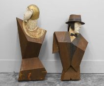 A pair of modernist metal figural sculptures,