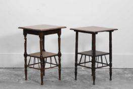 Two similar walnut lamp tables,