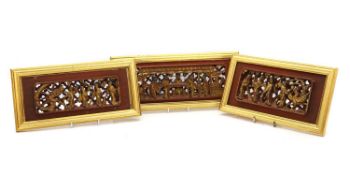 Three Chinese wooden panels,