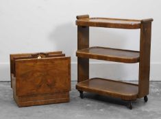 An Art Deco walnut two-division magazine rack,