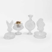 A group of three Lalique glass scent bottles,