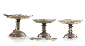 A Victorian garniture of three silver comports,