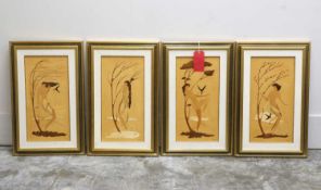 A set of four Italian marquetry inlaid tarsia panels depicting the seasons,