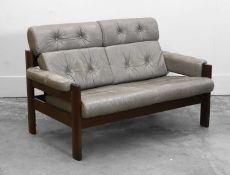 A leather and button back two-seater settee