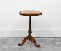 A Victorian walnut and specimen wood table,