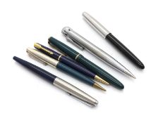 A collection of fountain pens and propelling pencils,
