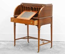 An Edwardian inlaid mahogany cylinder bureau,