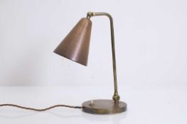 A Danish brass adjustable table lamp,