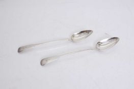 Two silver fiddle pattern sauce basting spoons,