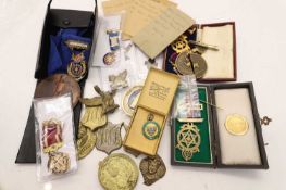 A collection of Masonic medallions and medals,