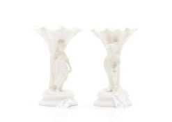 A pair of Copelands blanc de chine trumpet vases,