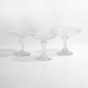 A composed set of three cut and frosted glass tazzas,