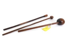 A collection of three Zulu South African knobkerries,