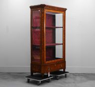 A Dutch floral marquetry inlaid walnut vitrine,
