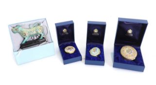 Four pieces of Halcyon Days enamelled wares,