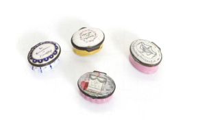 Four Bilston enamelled pill boxes,