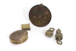 A collection of brass items,