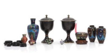 A collection of cloisonne items,